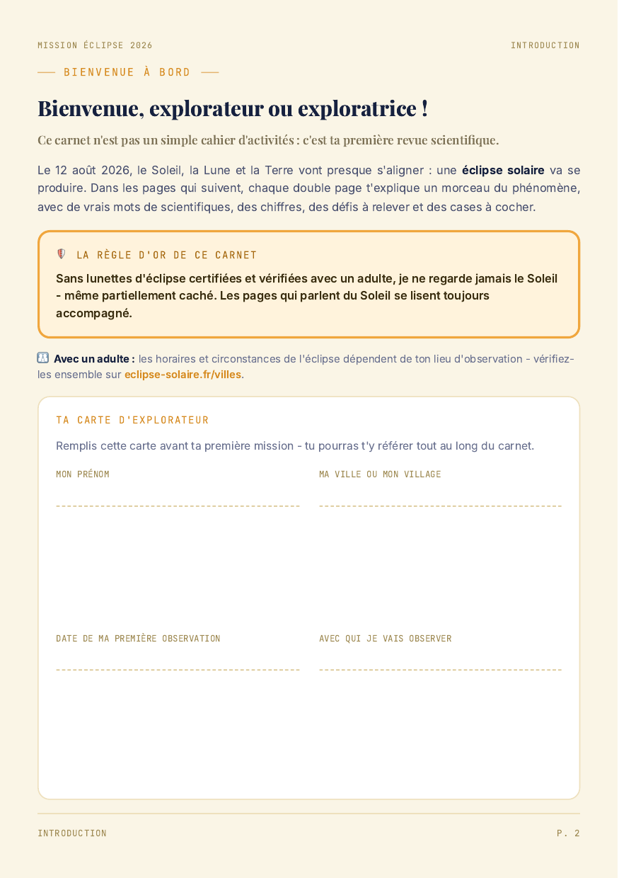 Page de bienvenue avec carte d'explorateur
