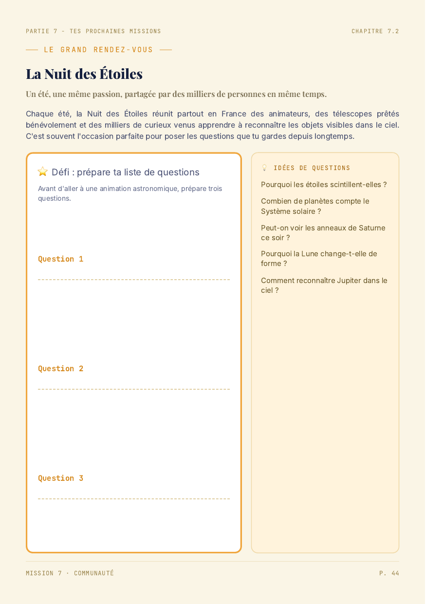 Page de défi et questions