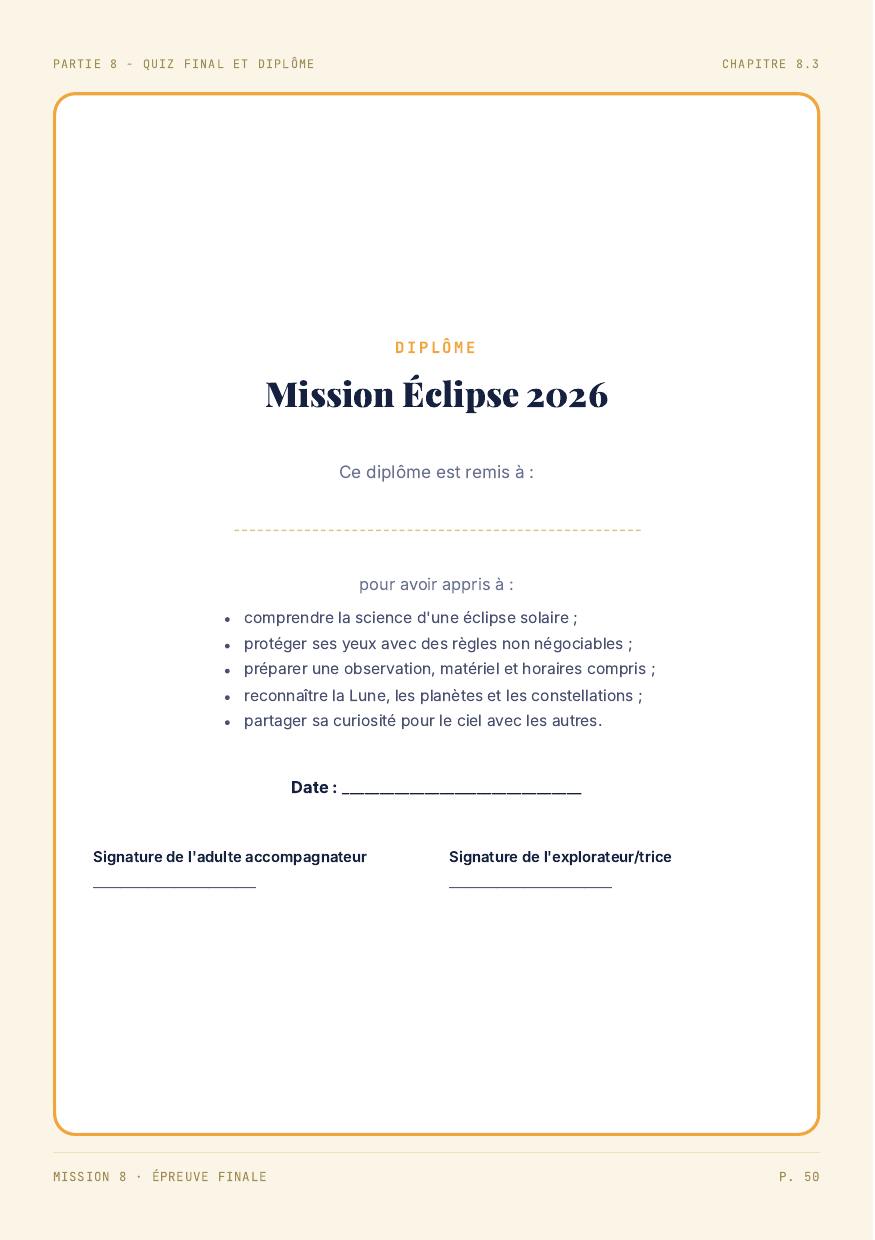 Diplôme final de l'explorateur du ciel