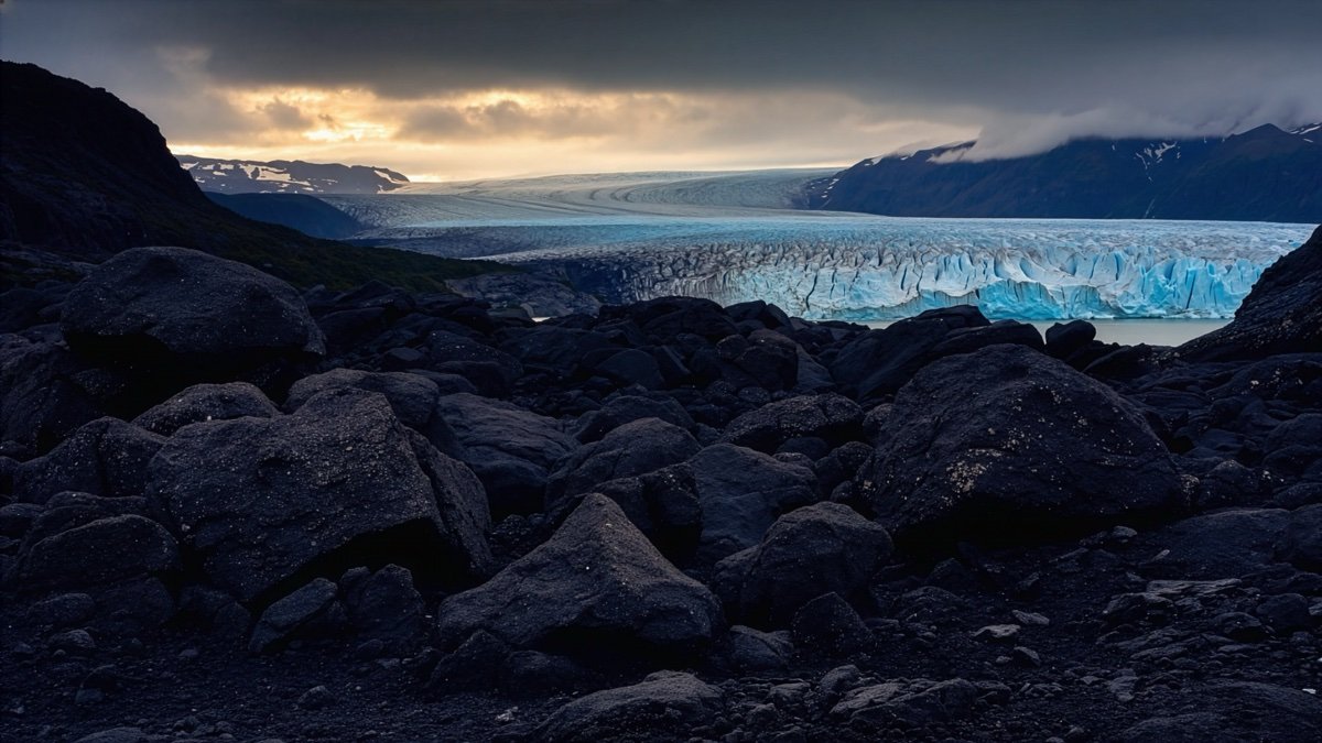 Paysage du Groenland ou de l'Islande sur le début du parcours de la bande de totalité