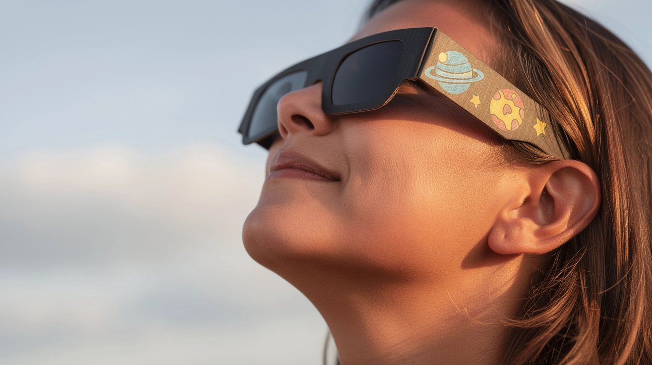Personne portant des lunettes d'éclipse certifiées